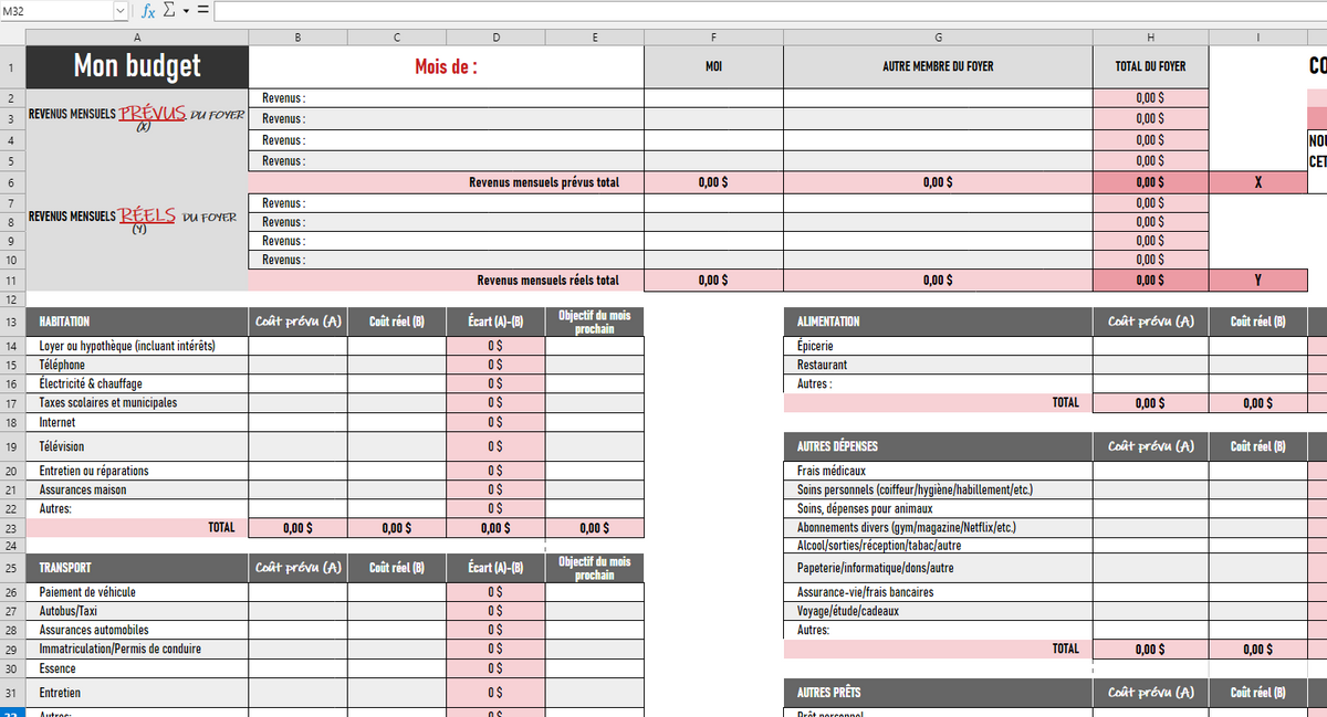 Planificateur de budget mensuel (inclus : format Excel automatisé + version PDF imprimable)